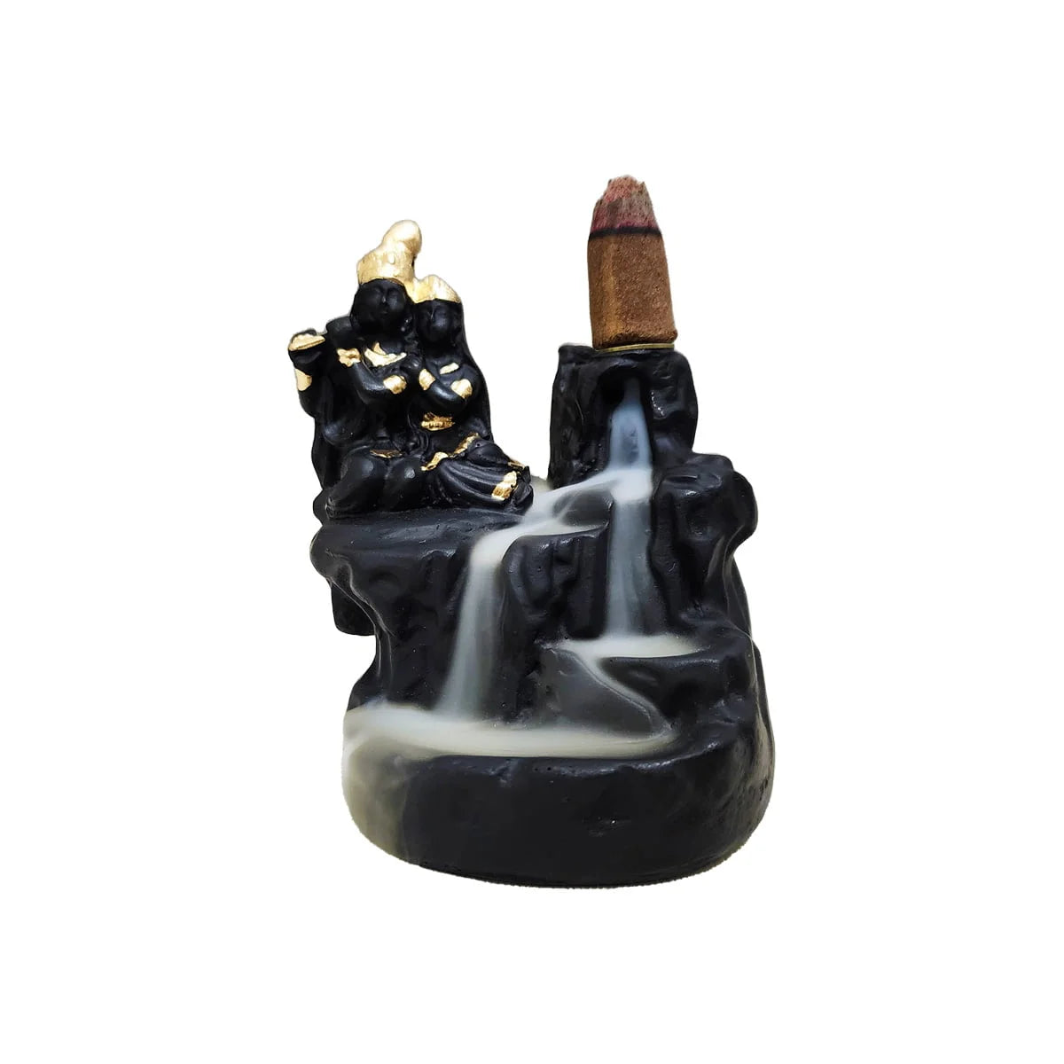 10291 Smoke Fountain Radha Krishna Idol with 8 Pc Backflow Incense Cones Sticks