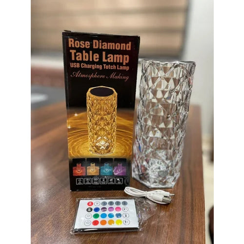 20171 Color Changing Rose Crystal Diamond Table Lamp,USB Rechargeable Touch Bedside Lamp Night Light with Remote Control