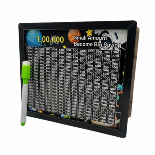 10681 Wooden Space Money Box with Saving Tracker। 1 lakh Goal Piggy Bank for Kids and Adults