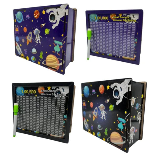 10681 Wooden Space Money Box with Saving Tracker। 1 lakh Goal Piggy Bank for Kids and Adults