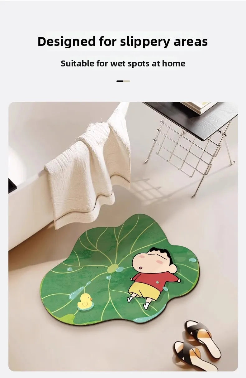 21137 Shinchan Leaf Mat absorbs water, keeping your floors dry and slip-free