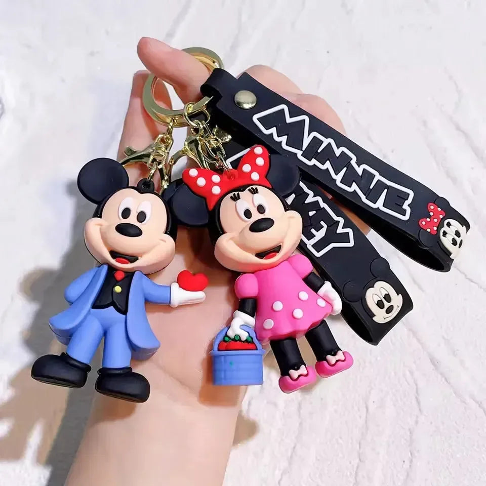 20396 Cute  Micky and Minnie 3D Silicone Rubber Keychain – Soft & Durable Cartoon Key Ring for Kids {Random Design}