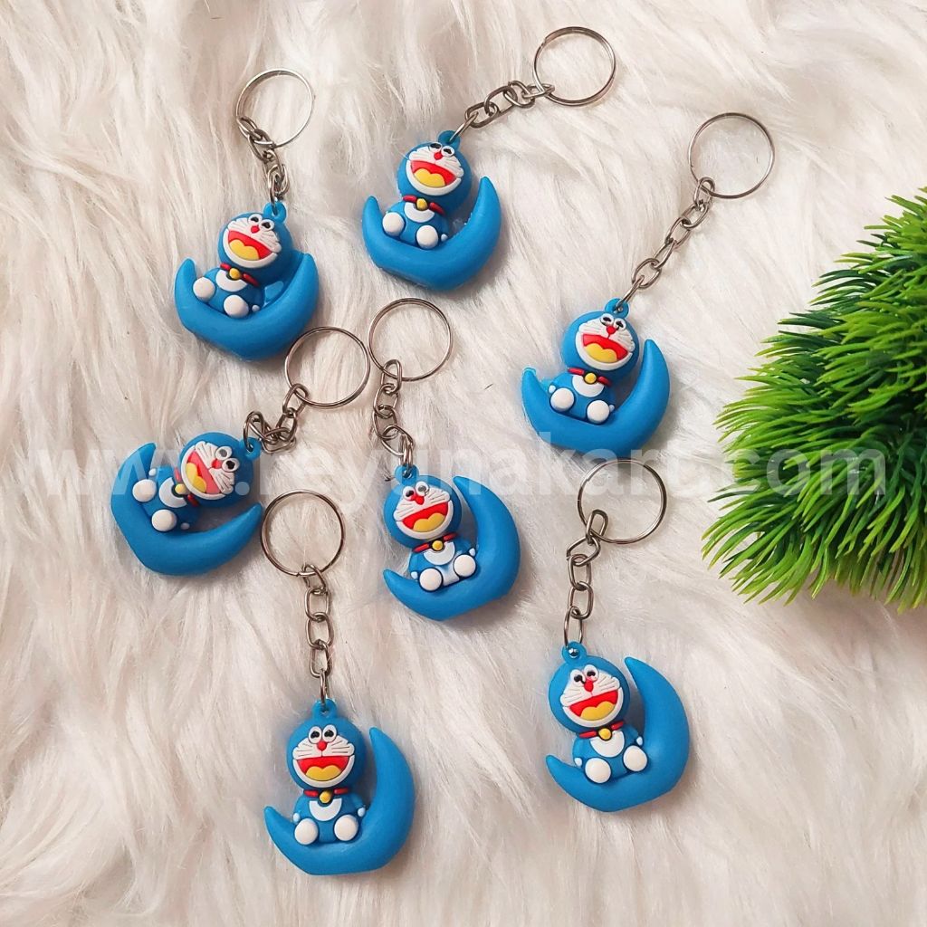 20381 {Pack of 12} Doraemon Moon Small Lightweight Key Chain for Bike Keys Kids Men Women Boys Girls Great Collectible
