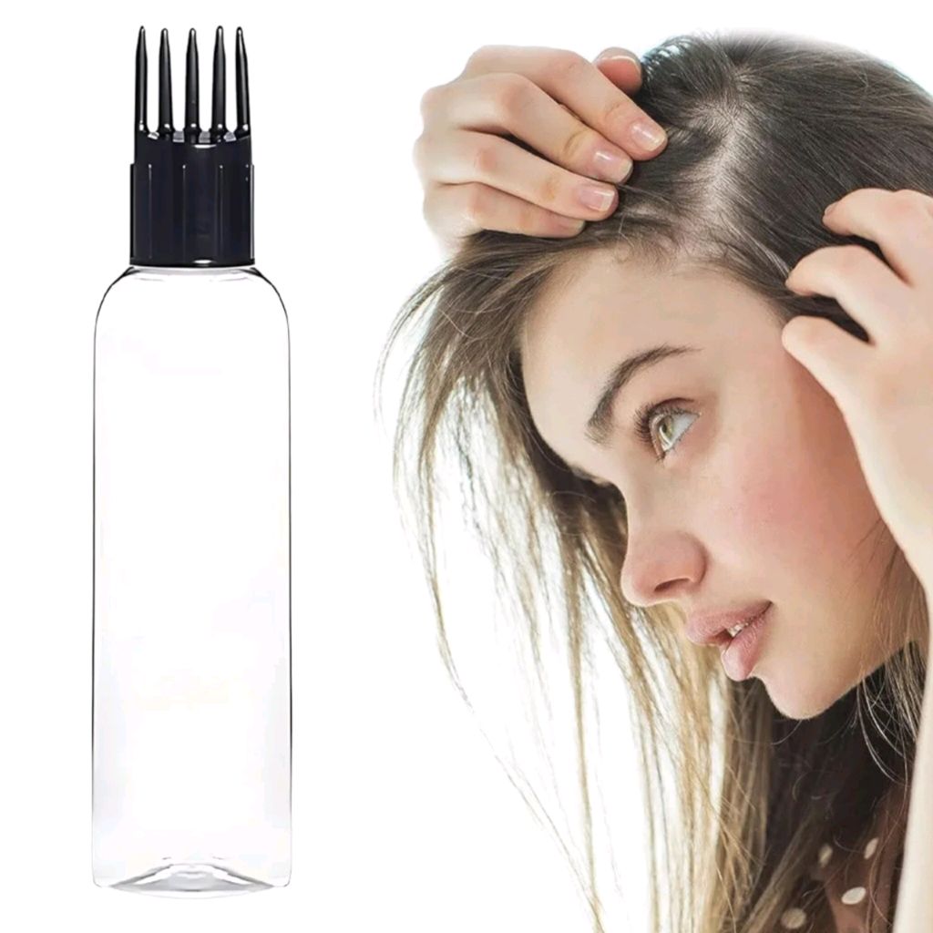20465 Hair Oil Applicator Bottle with Comb Nozzle 100ml Transparent Refillable Leak-Proof Hair Root Comb Bottle