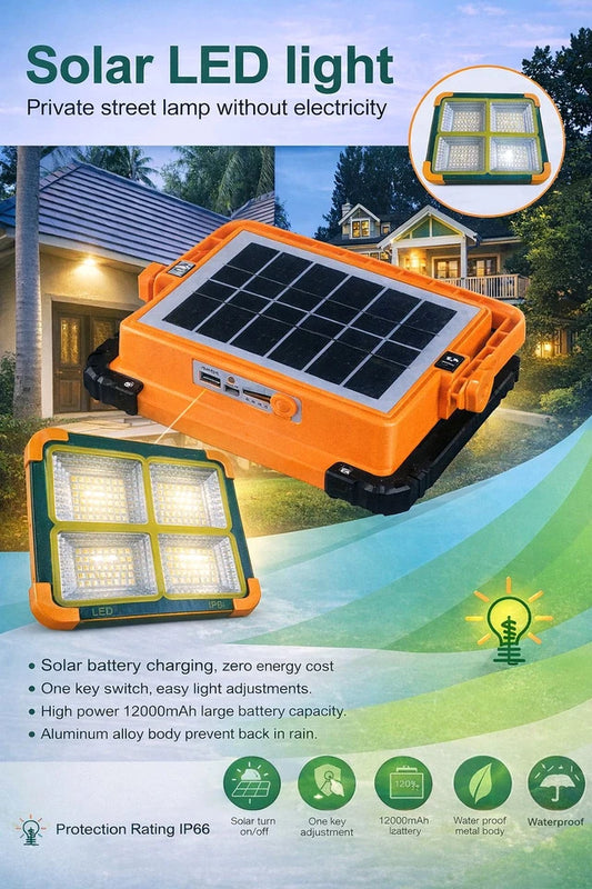 21035 Solar LED Flood Light, Rechargeable, Waterproof Outdoor Light for Farms, Garage, Camping - YX-003 - Private Street Lamp Without Electricity