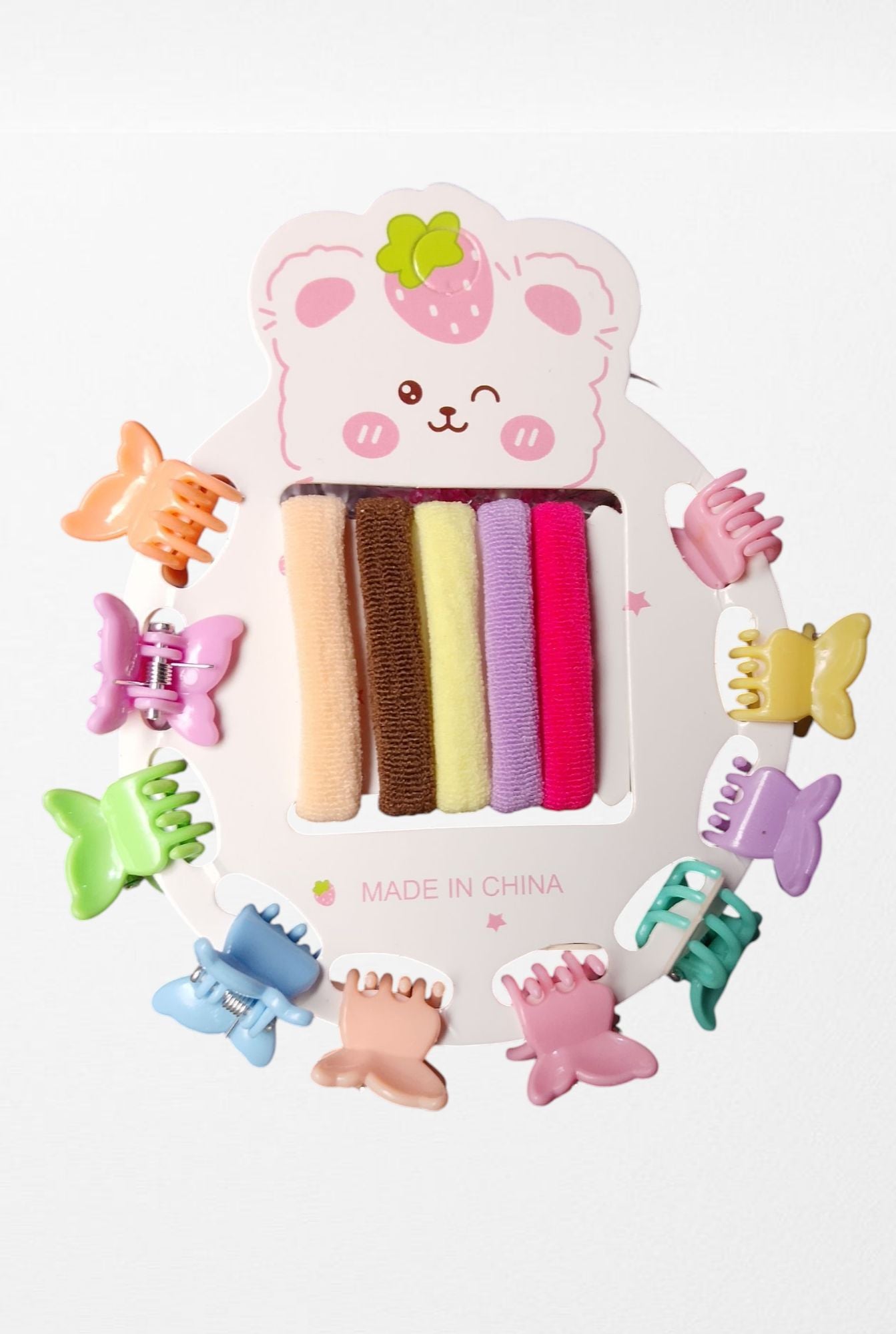 BSB1352 {12 Pcs} Kids Hair Accessories Set | Mini Claw Hair Clips & Soft Elastic Hair Bands | Cute Multicolor Hair Accessories for Girls