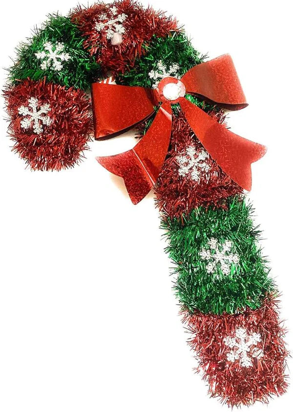 10040 Shiny Tinsel Candy Cane Green and Red Wall Stair Hanging Decor