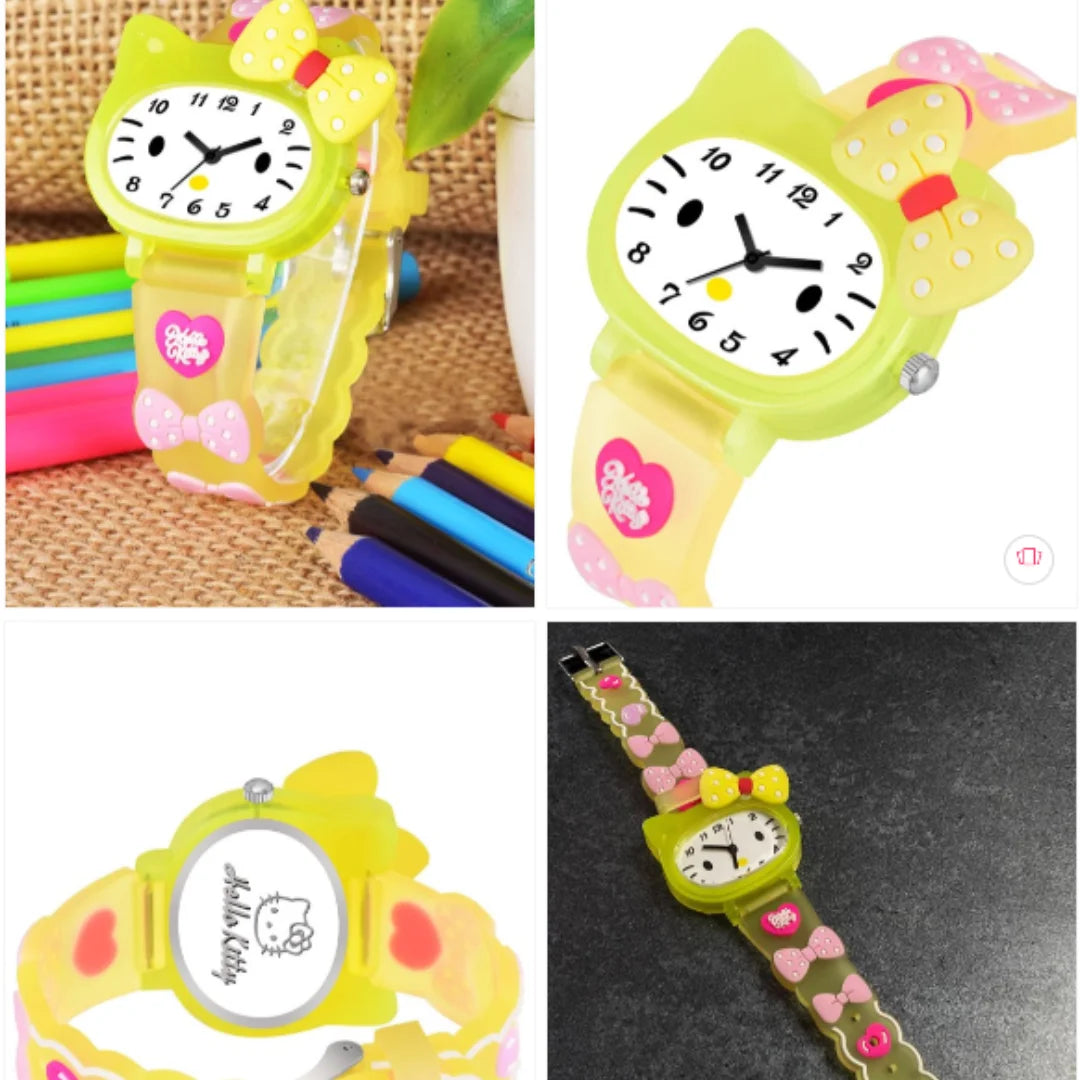 6039 Analog Child Kids Children Hello Kitty Watch for Girls Unbreakable Silicone Strap