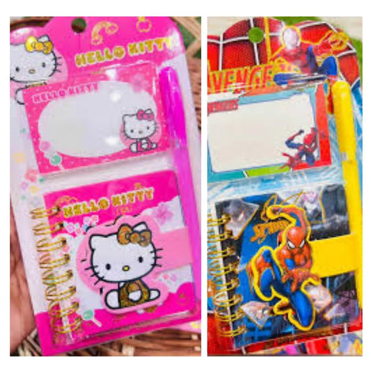 SC-203-1 Spiral Diary With Printed Sticky Notes and pen, Random Cartoon Prints