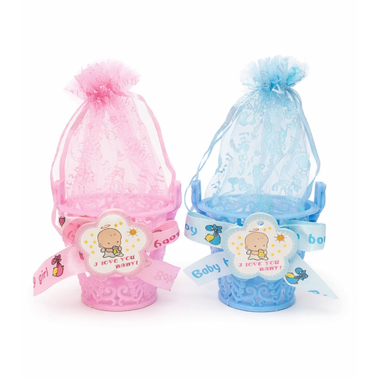 20532 {12 Pcs} Mini Basket Baby Shower Favor Candy Bag {Pink and Blue}