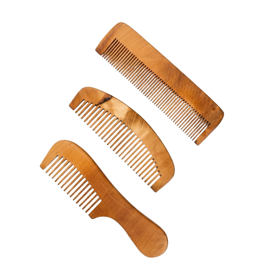 20689 Wooden Comb - Traditional Natural Kadigai wooden Comb - Natural Brown Wood Hair Comb For Women and Men {Random Design}