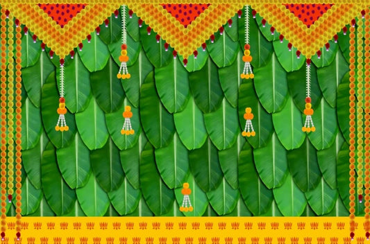PJD-327 A Backdrop with floral accents and banana leaves as such background.