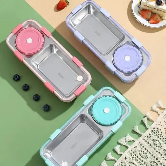 7106 Lunch Box Kids Stainless Steel Lunch Box with 2 Compartment 2 Containers Lunch Box (600 ml, Thermoware)