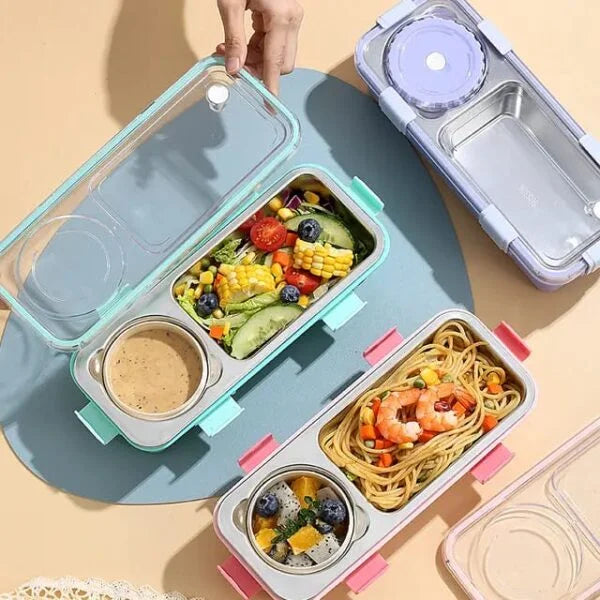 7106 Lunch Box Kids Stainless Steel Lunch Box with 2 Compartment 2 Containers Lunch Box (600 ml, Thermoware)
