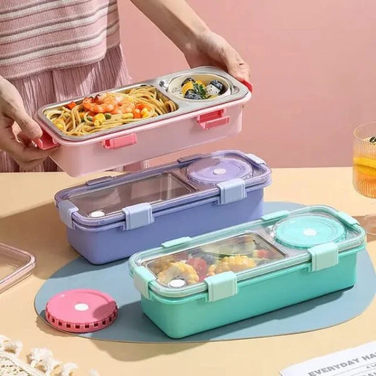 7106 Lunch Box Kids Stainless Steel Lunch Box with 2 Compartment 2 Containers Lunch Box (600 ml, Thermoware)