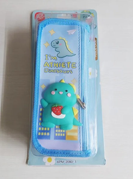 8016 3D Dyno Pencil Pouch for Boys and Girls Pencil Case School Stationery 2 Zipper {Random Design}