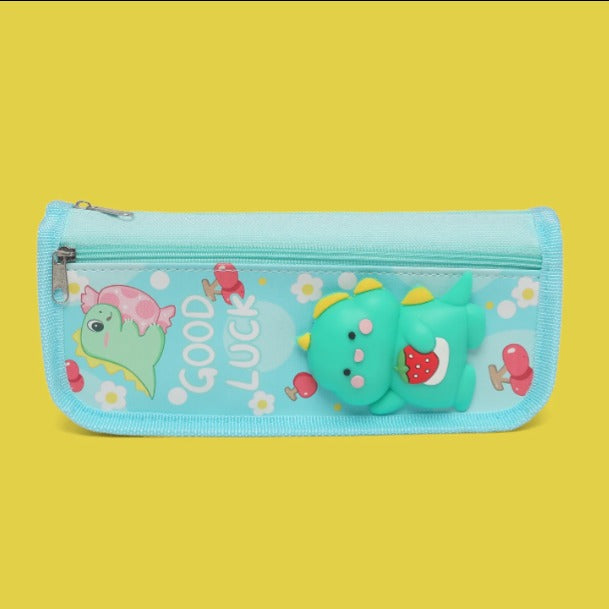 8016 3D Dyno Pencil Pouch for Boys and Girls Pencil Case School Stationery 2 Zipper {Random Design}