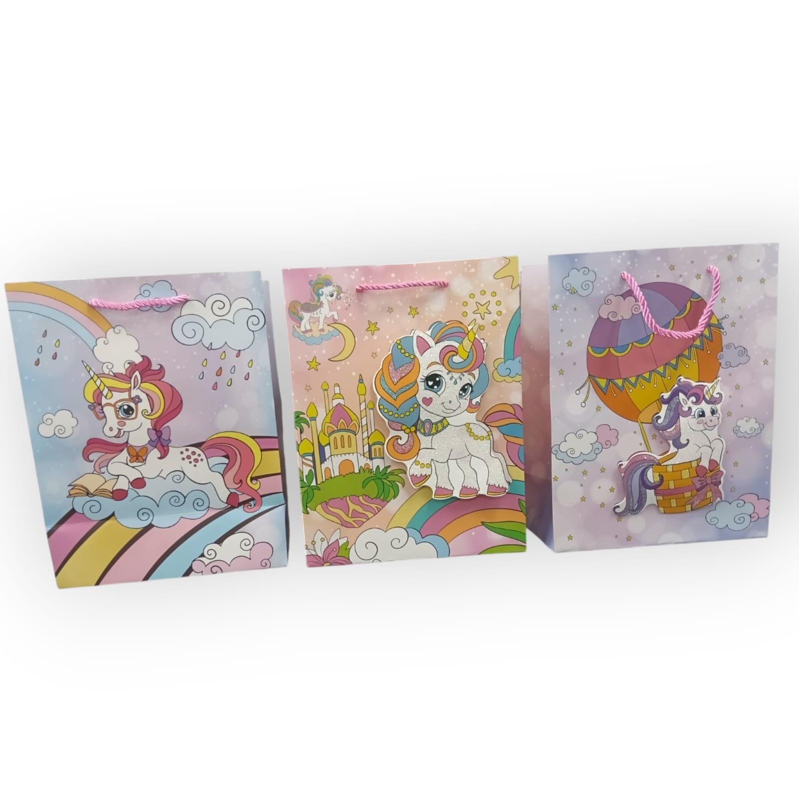 10713 3D Glitter Paper Gift Bag Unicorn Magical 23 X 18 X 10cm 1pc Multicolor