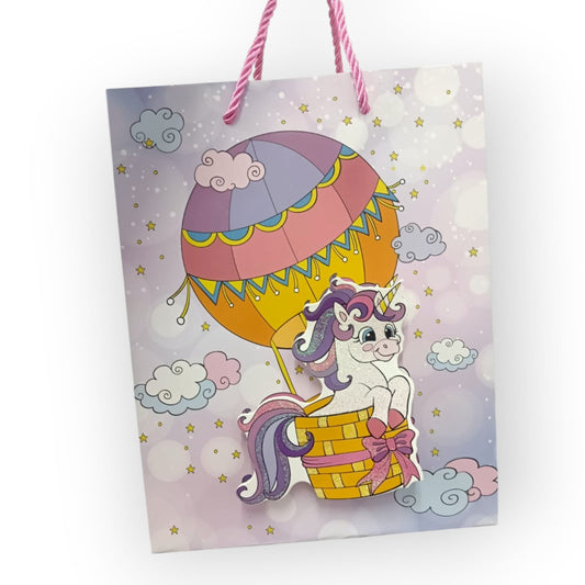 10713 3D Glitter Paper Gift Bag Unicorn Magical 23 X 18 X 10cm 1pc Multicolor