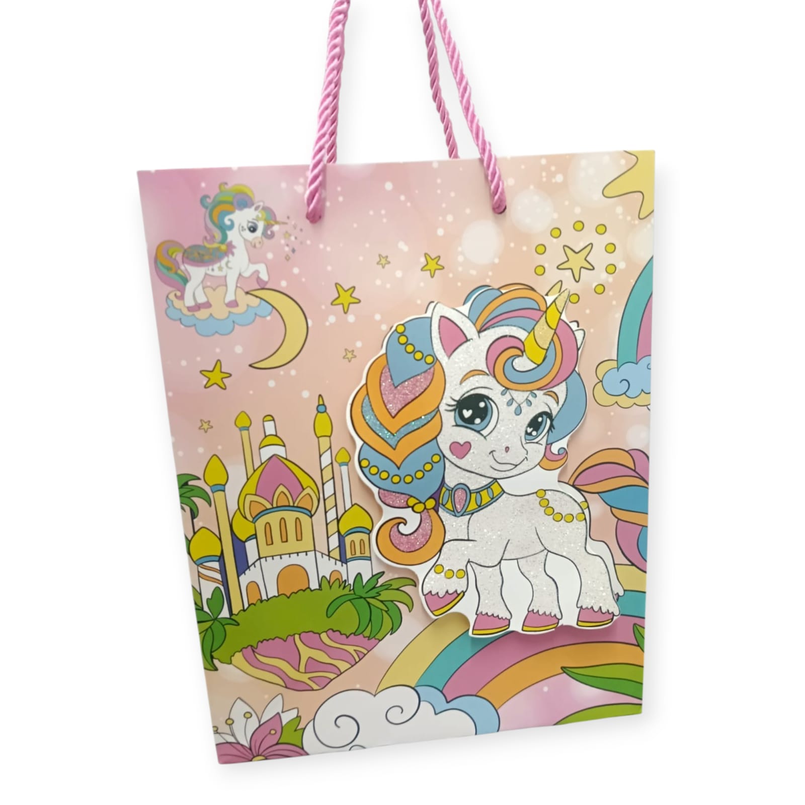 10713 3D Glitter Paper Gift Bag Unicorn Magical 23 X 18 X 10cm 1pc Multicolor