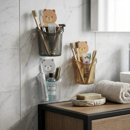10824 Toothbrush Holder Wall-Mounted Suction Cup Cute Bear Storage Cup