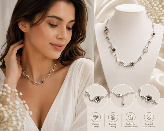 21171 Silver Flower Charm Bracelet for Women – Elegant Adjustable Link Bracelet