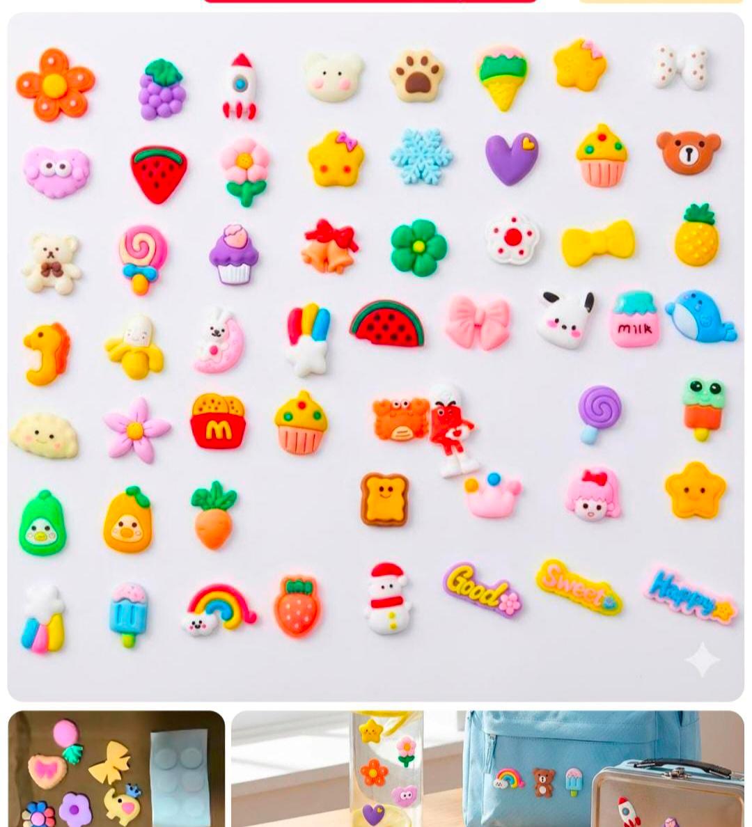 211783 Cute Cartoon 3D Decorative Charms & Stickers – Assorted Designs for Bags, Stationery & Accessories