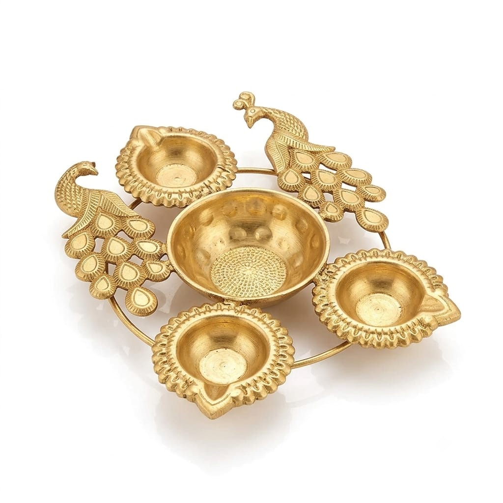 21373 Brass Peacock Diya Stand: Festive Glow