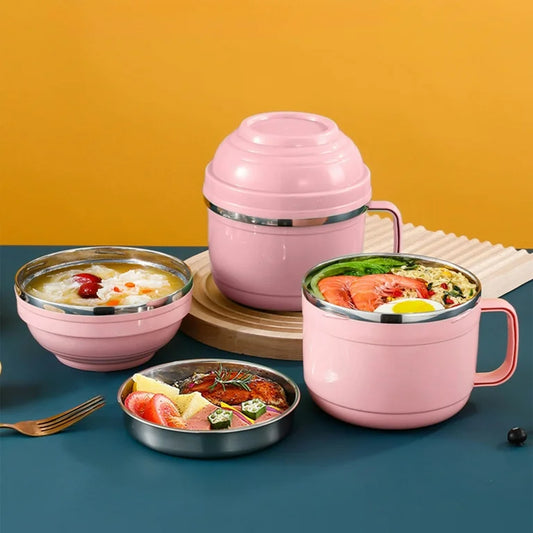 10684 Stainless Steel Maggie Bowl with Airtight and Leakproof Lid Noodles Bowl Tableware Infant Pasta, Soup, Rice, Maggie, Fruit Snack Food Storage Container for Kitchen School Outdoor Travel