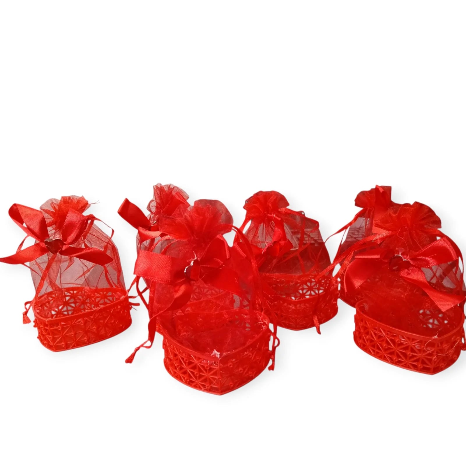 11092 {Pack of 12} Heart shaped Shap Red Cane Gift Basket for Traditional Gifting in Wedding, Engagement