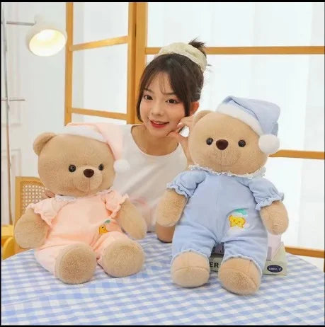 11251 Goodnight Bear Soft Toy Cute Sleepy Bear Plush Teddy Bear with Blue Pajamas and Nightcap, Soft Stuffed Animal, Baby Room Décor, Birthday Gifts for Kids, Boys, Girls, Decorative Items 30Cm {peach/ Blue}