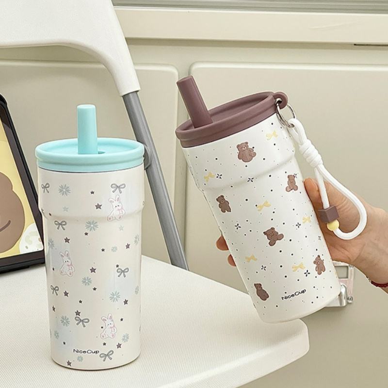 911131 Cute Sip Stainless Steel Straw Tumbler 500ml {Random Design}