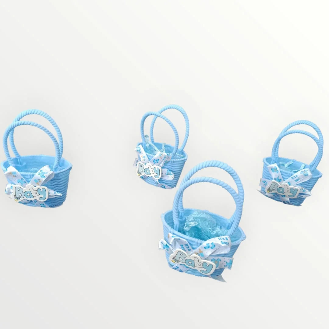 11091 {12 Pcs} Baby Basket Small Gift Hamper Plastic Basket with Net, Birthday Return Hampers Blue Colour