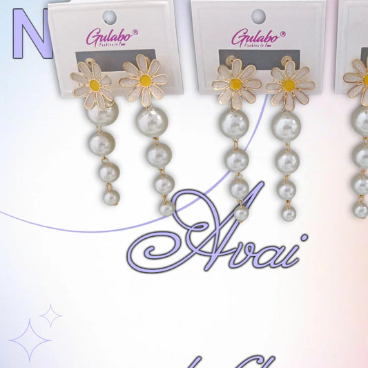 10799 Flower With Small Pearl shape Dangle Earring