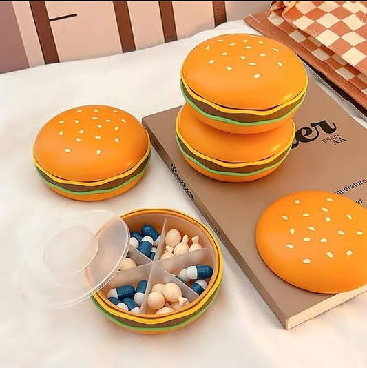 WS501 Cute Burger Shape Pill Box, Portable Mini Medicine Organizer for Daily Use