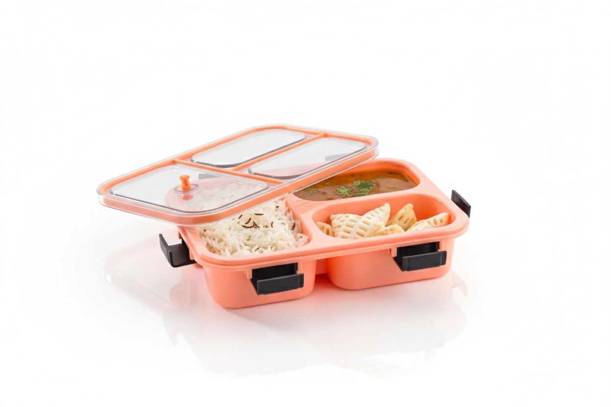 10512 3 Compartment Transparent Lid Tiffin Lunch Box | Silicone Seal Ring | For Kids And Adults Office Women And Men