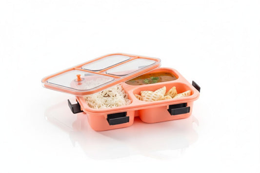10512 3 Compartment Transparent Lid Tiffin Lunch Box | Silicone Seal Ring | For Kids And Adults Office Women And Men