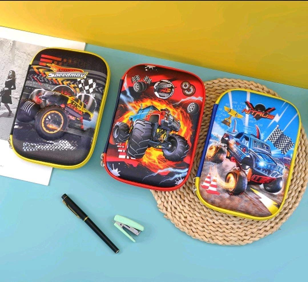 5978 Stationary Pen Pencil Pouch for Kids | 1PCs Monster Truck Hardtop for Boys and Girls Large Capacity Aesthetic Pencil Geometry Box | Cosmetic Printed Zip Pouch Case Birthday Gifts for Children