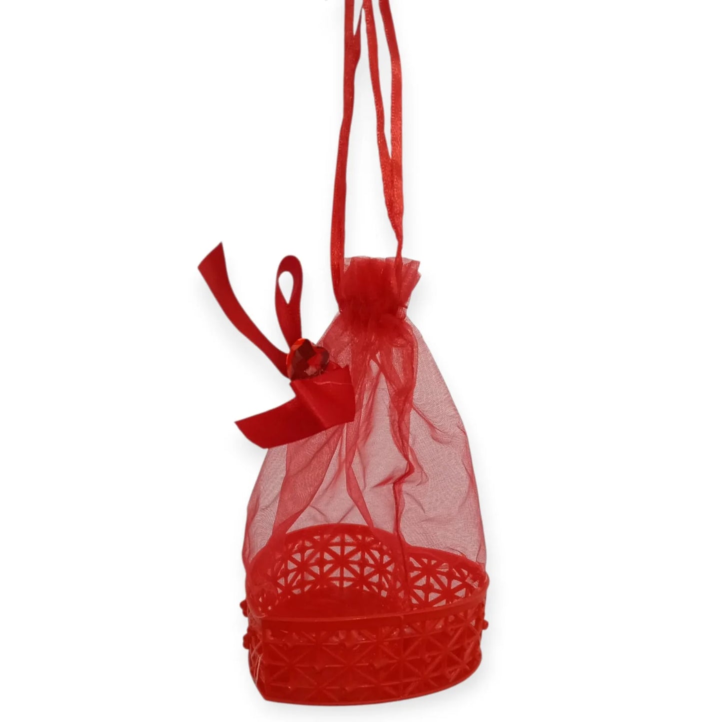 11092 {Pack of 12} Heart shaped Shap Red Cane Gift Basket for Traditional Gifting in Wedding, Engagement