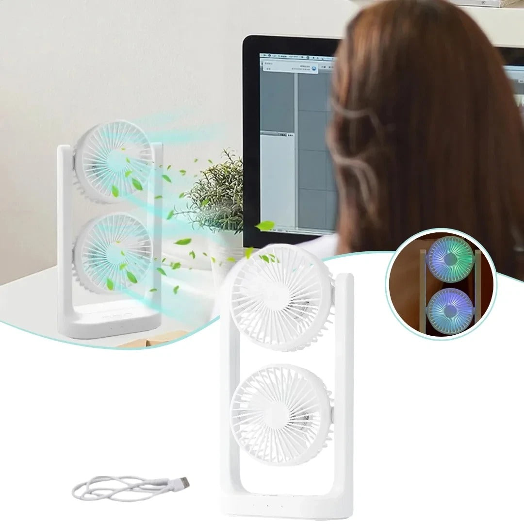 20177 360 Degree Rotation Illuminated Dual Desktop Fan with 3 Speeds