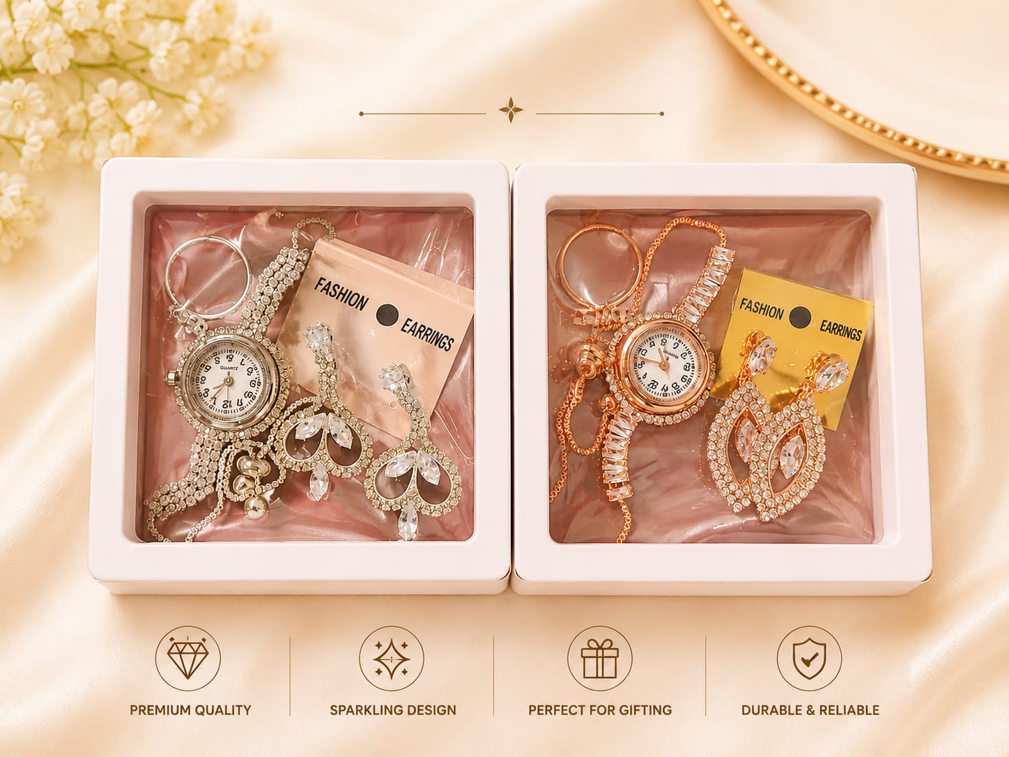 20825 Watch, earrings, ring combo Analog Watch  - For Girls Golden/Silver/watch Earring/Set