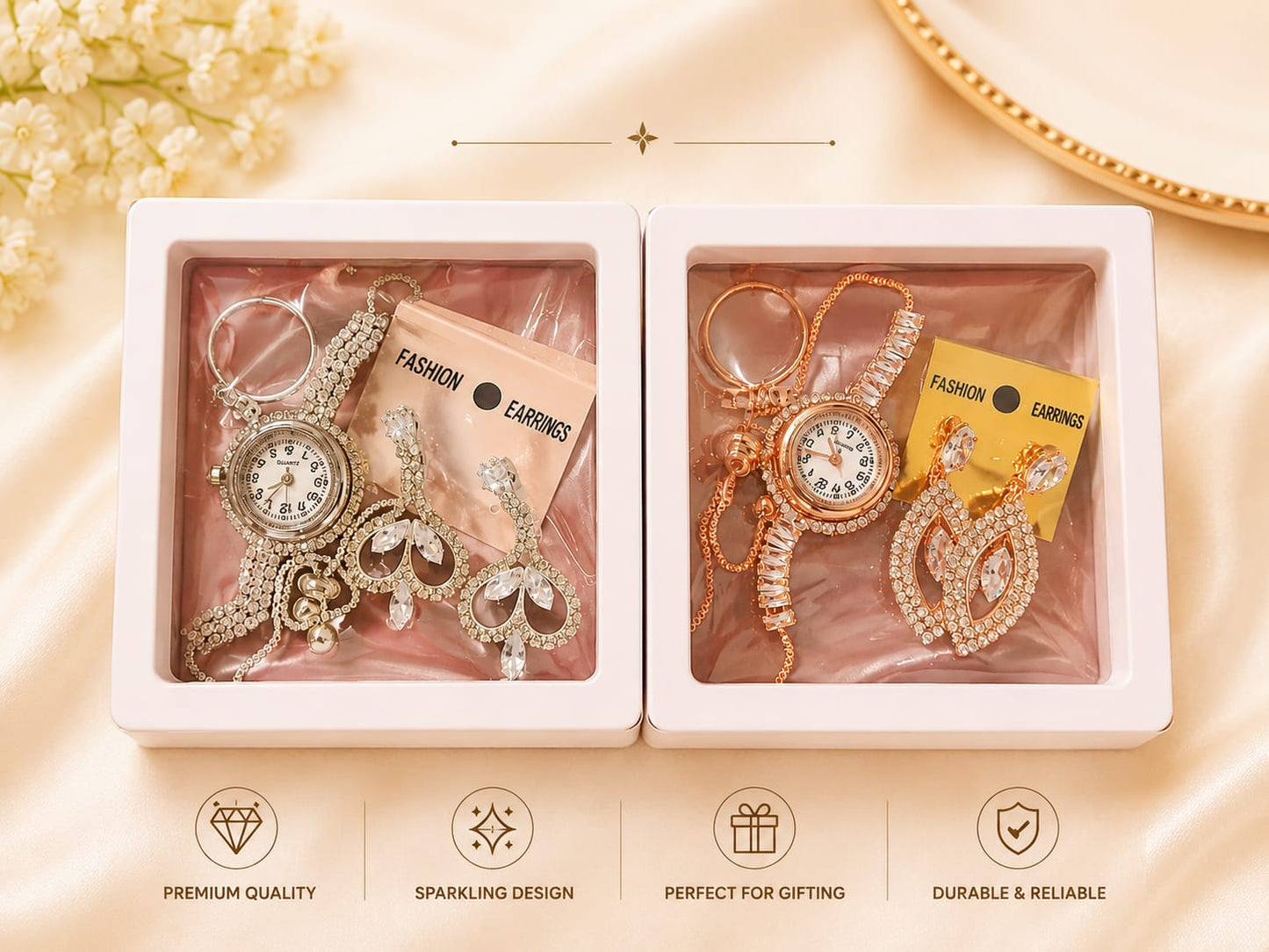 20825 Watch, earrings, ring combo Analog Watch  - For Girls Golden/Silver/watch Earring/Set
