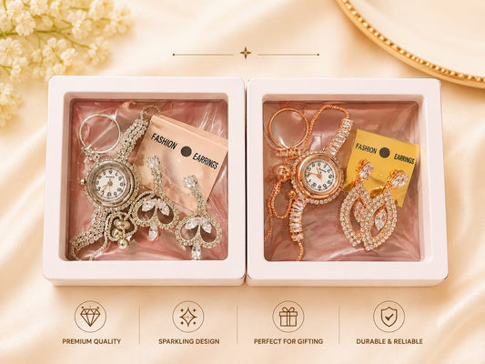 20825 Watch, earrings, ring combo Analog Watch  - For Girls Golden/Silver/watch Earring/Set
