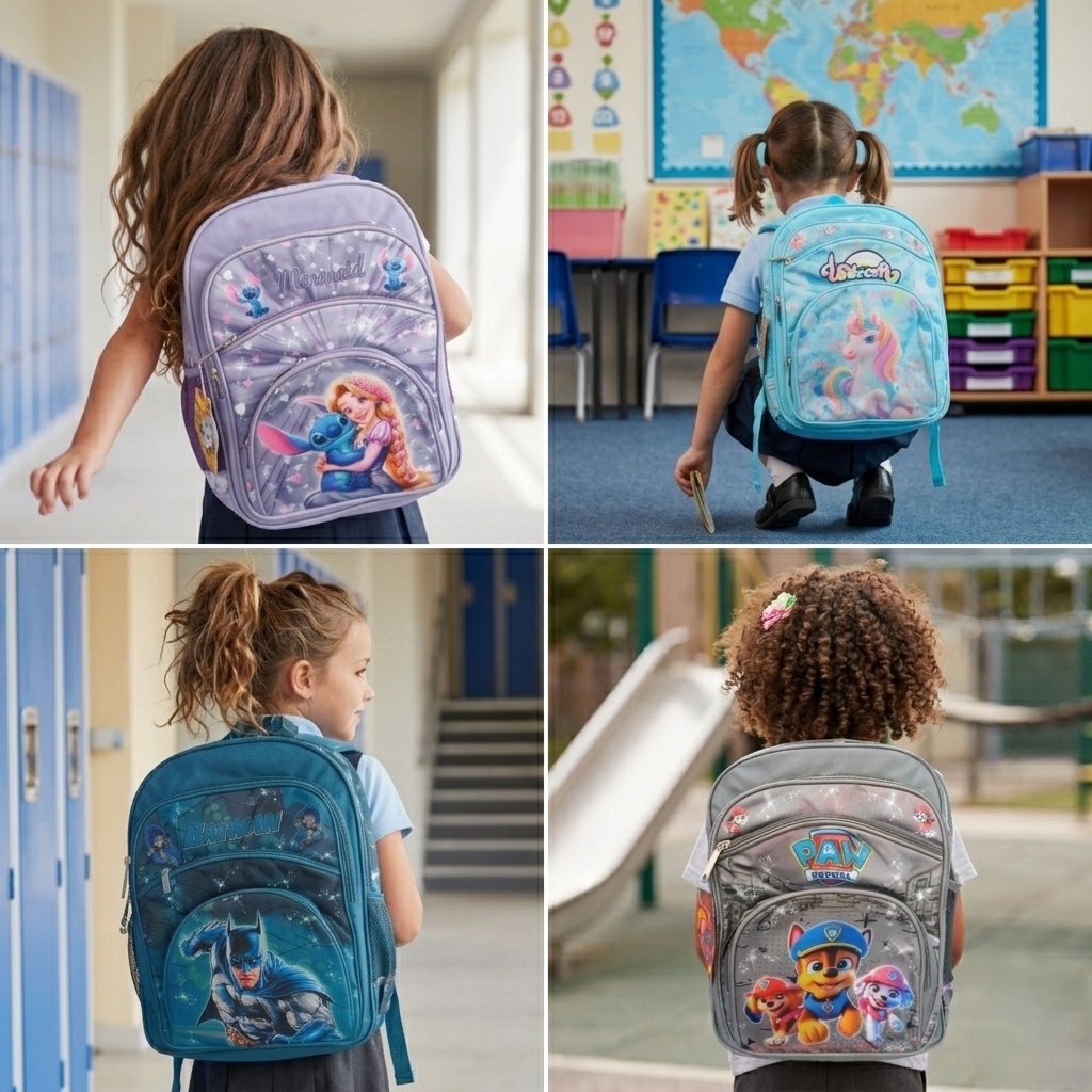 20407 Cute Cartoon Kids School Bag for Boys and Girls, Toddler Preschool Plush Travel Schoolbag {5 Compartment} Size=41*28*18 Cm {Random Design}