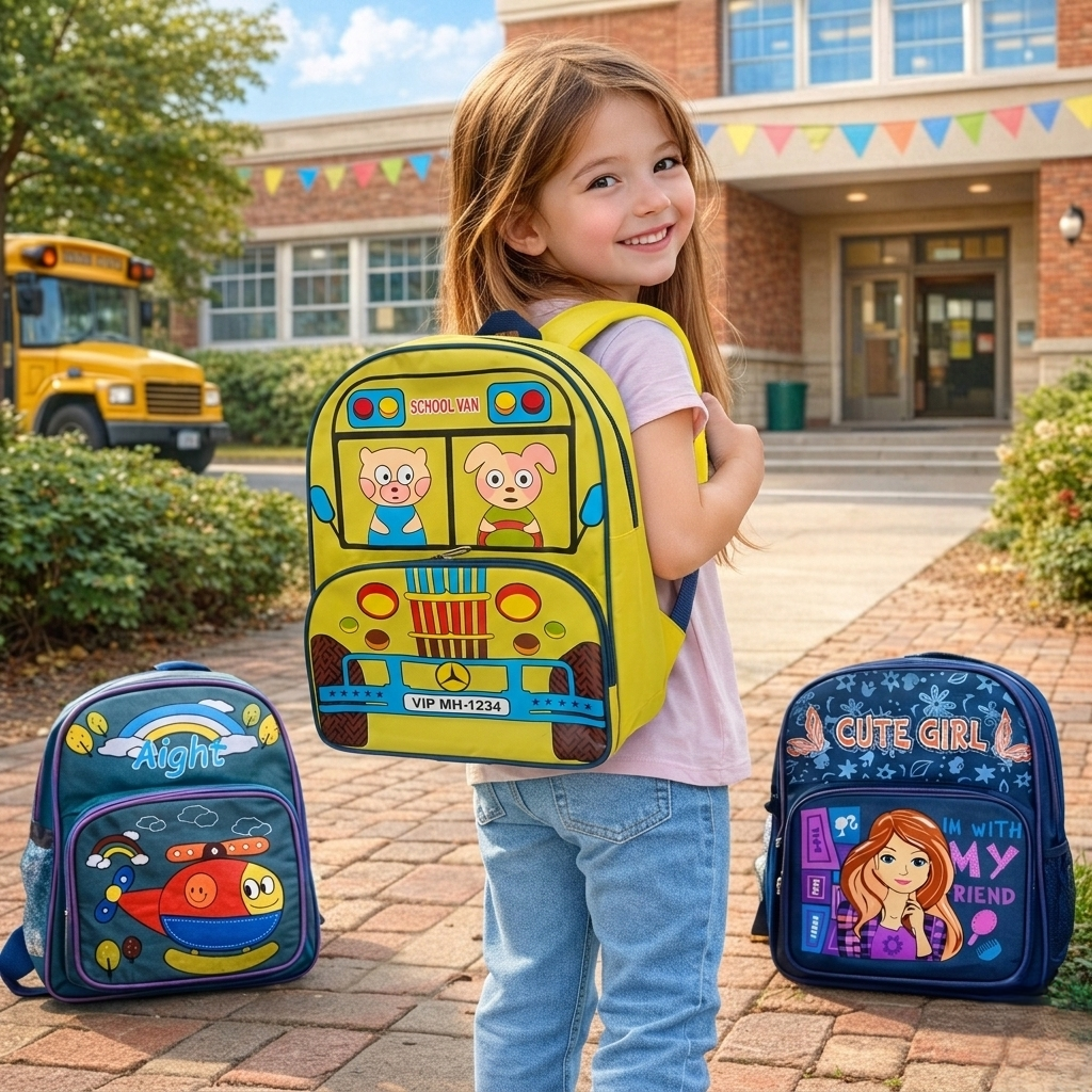 20411 Cartoon Printed Bag for Kids {2 Compartment} Size=36*27*15 Cm {Random Color}