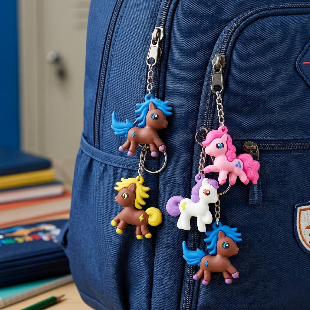 20394 {12 Pcs} Unicorn Key Ring for Girls - Silicone Toy and Charm for Bag/Door/Car