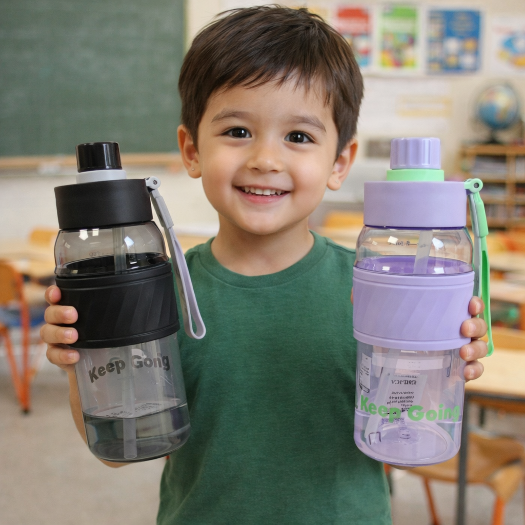 GBT-50512 Large Capacity Plastic Water Sports Drink Bottle with Straw for Summer | {Multi Color}