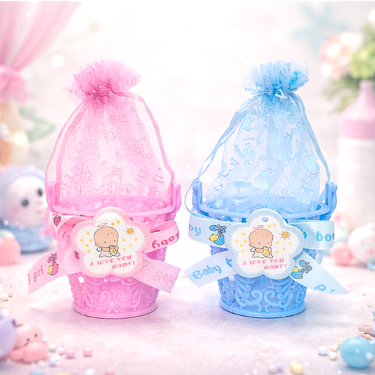 20532 {12 Pcs} Mini Basket Baby Shower Favor Candy Bag {Pink and Blue}