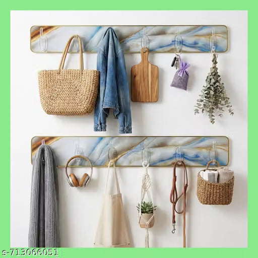 21349 Wall Hanger Hooks for Hanging Clothes  Self Adhesive Strong Hanger Hooks | Printed 6 Hooks Wall Hanger for Kitchen Bathroom Bedroom Door Office