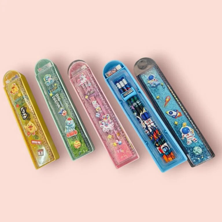 576-2 Plastic Pencil Box with Slide Ruler , Birthday Return Gifts for Kids {Random Color}